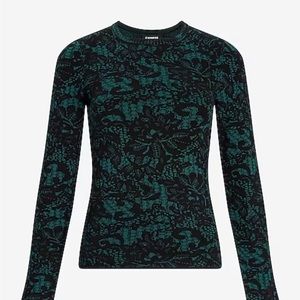 Lace Jacquard Fitted Crew Neck Sweater